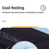 Close-up of a dark fabric arm sleeve with a circular graphic showing ice or cooling effect.