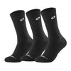 Three black athletic running socks with arch support shown standing upright.