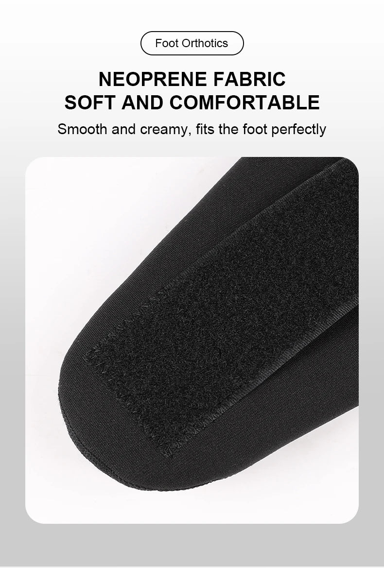 Black neoprene fabric ankle brace shown in a close-up view for foot orthotics.