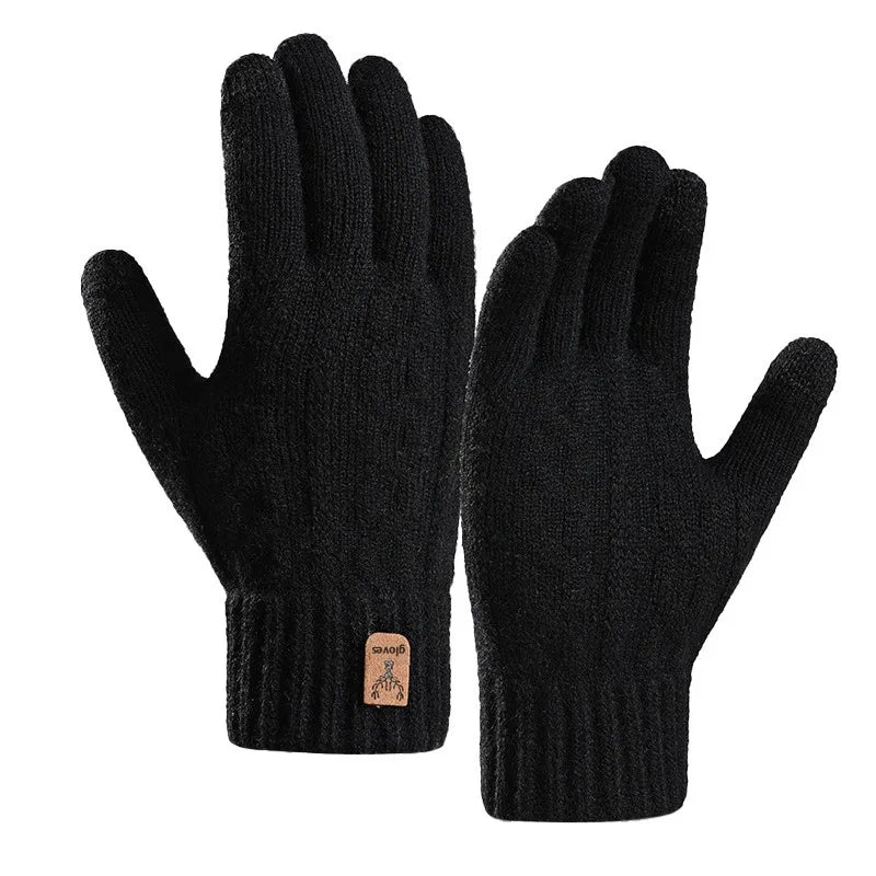 A pair of black Ultra Warm Touchscreen Fleece Winter Gloves for men.