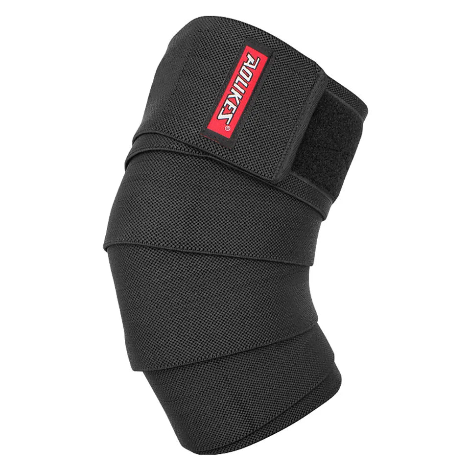 Black high-compression knee wraps for weightlifting and squats