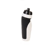 A black and white durable squeeze water bottle for cycling and sports.