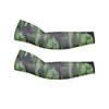 A pair of camouflage green and brown cooling arm sleeves for UV protection.