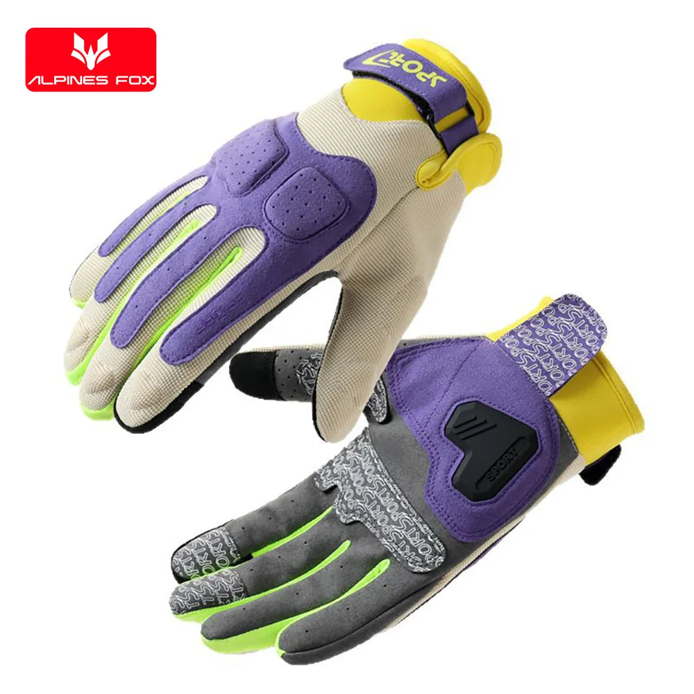 Purple and yellow breathable motorcycle riding gloves for women
