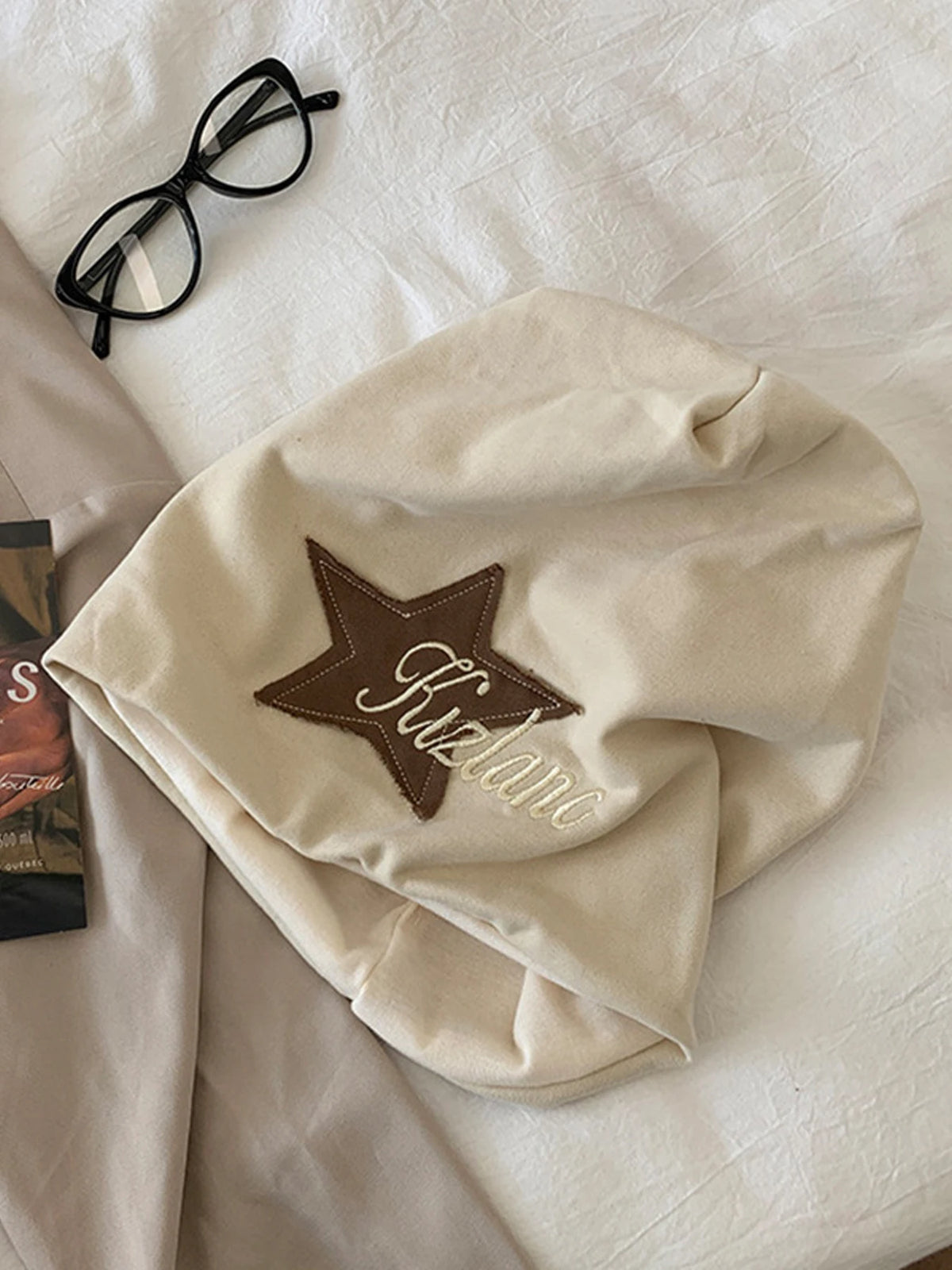 Embroidered Star-Patch Beanie Hat