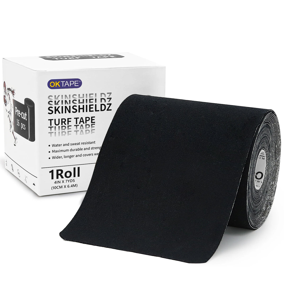 Roll of black turf tape for skin shielding and muscle support