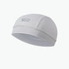 A light gray cycling cap with a black logo on the front, shown from the side.