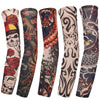 A set of seven UV protection arm sleeves featuring various dark and colorful designs