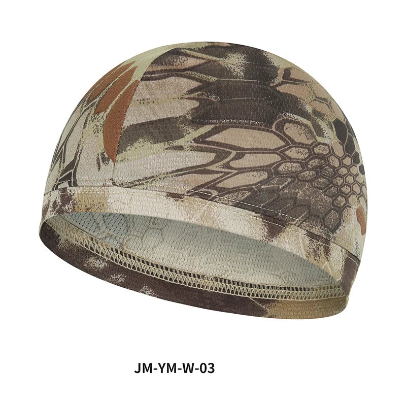 Beige und braune Tarnnetz-Skullcap von der Seite