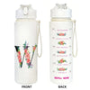 Front and back views of a white insulated straw tumbler for hydration