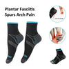 Black plantar fasciitis spurs arch pain compression socks shown with a curve fit design