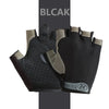 A pair of black and gray breathable half-finger sport gloves for cycling and exercise.