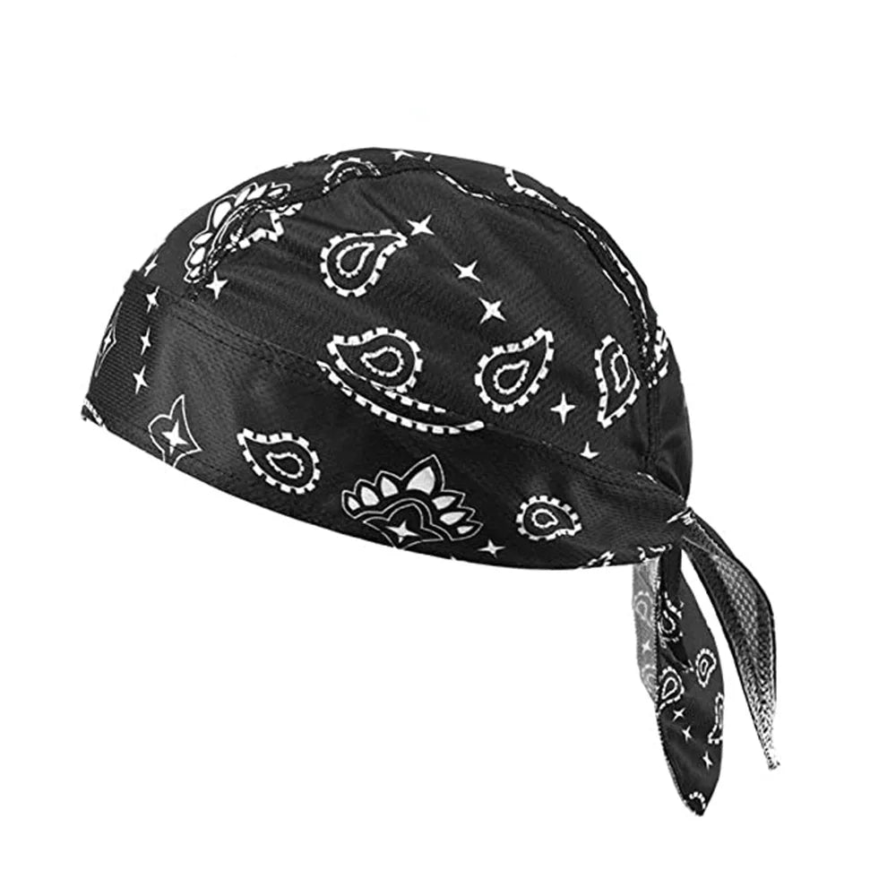 Schwarzes atmungsaktives UV-Sport-Bandana mit Paisley- und Sternmuster