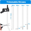 A set of trimmable straws in various sizes including 40oz, 64oz, 32oz, and 18oz with a lid and cleaning tools.