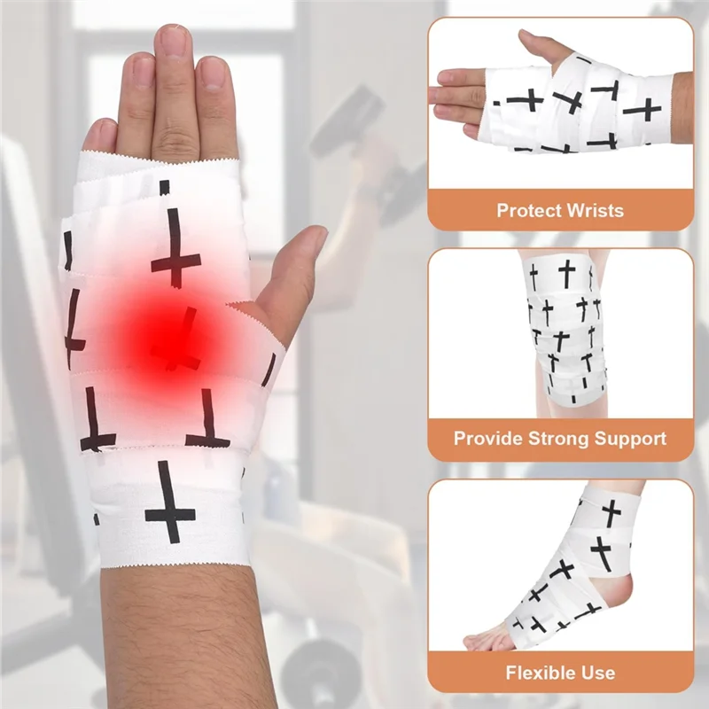 White athletic tape wrapped around a hand and wrist to provide support and protection