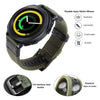A black and olive green double-layer nylon watch with a stainless steel buckle and breathable features.