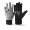 A pair of black and gray thermal knit winter ski gloves shown against a white background.