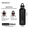 Black Revomax 950ml thermos with stainless steel construction shown in a side view.