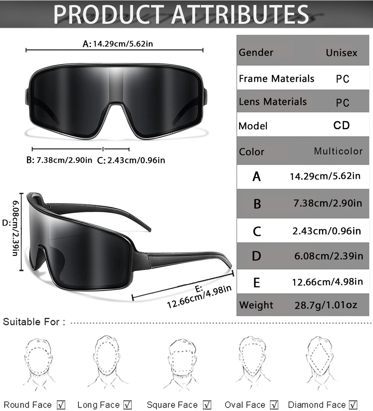 Oversized Windproof Sports Sunglasses with UV400 Protection