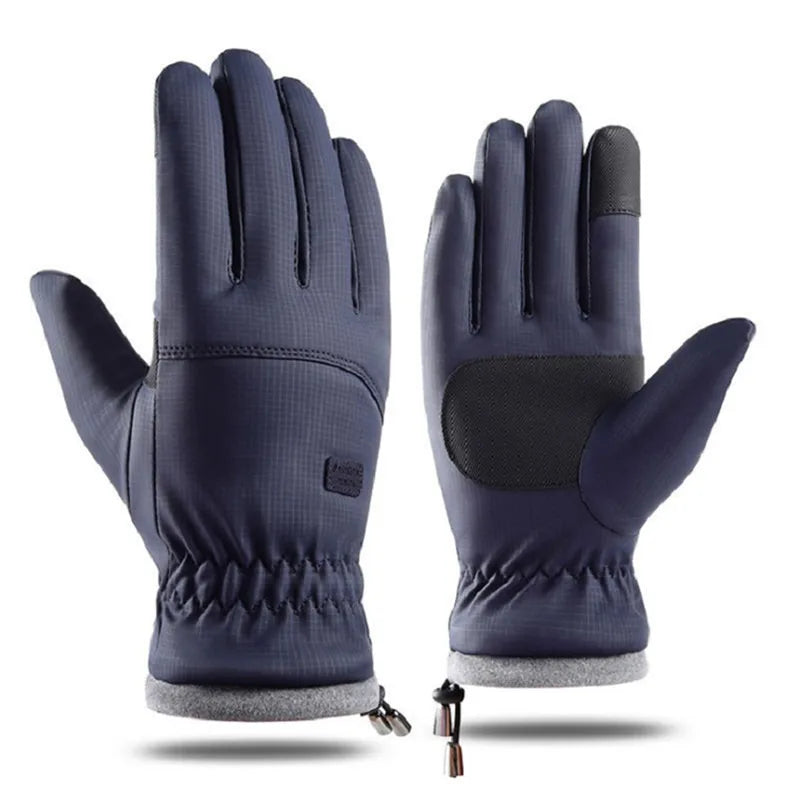 A pair of dark blue extreme cold-proof ski gloves shown against a white background.