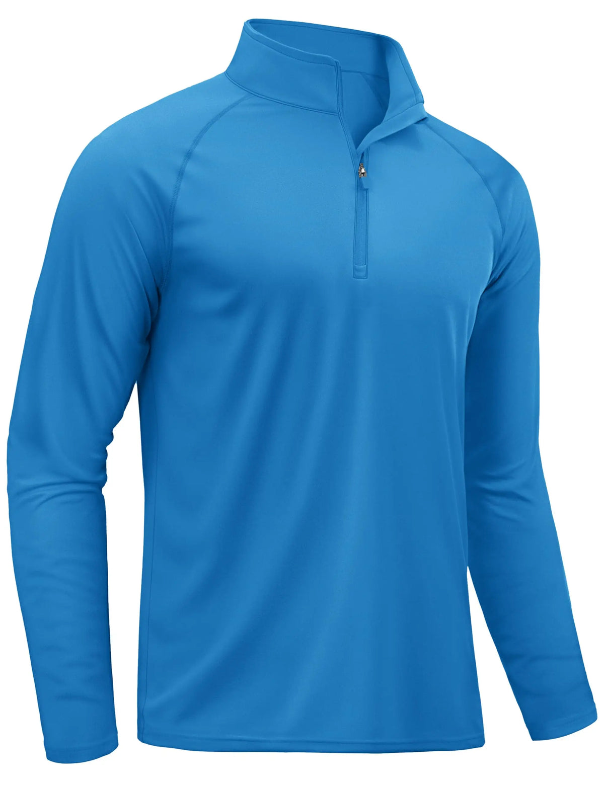 A bright blue men's lightweight UV protection long sleeve shirt shown in a front view.