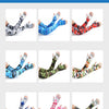 A collection of various colored and patterned cooling sun protection arm sleeves shown on a hand and forearm.