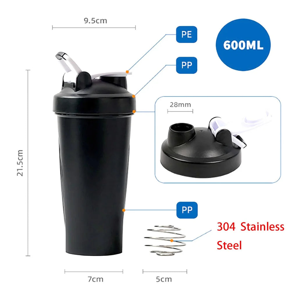 Black portable fitness shaker bottle with silicone and stainless steel components