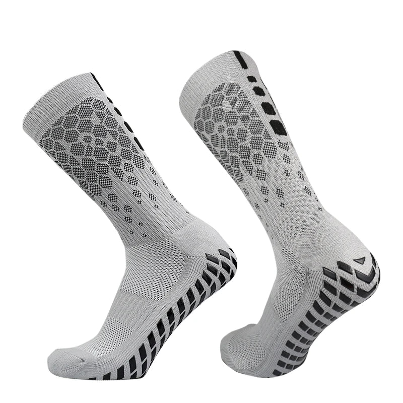 Gray honeycomb grip football socks shown from the side.