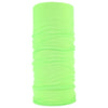 A bright lime green seamless fabric headband or balaclava rolled up.