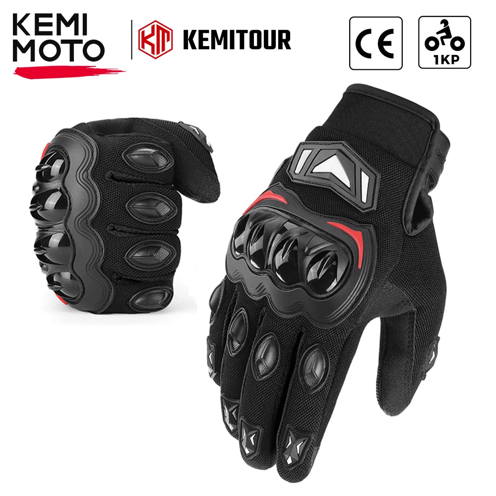 Gants de moto tactiques noirs pour motos tout-terrain et motocross, vue rapprochée.