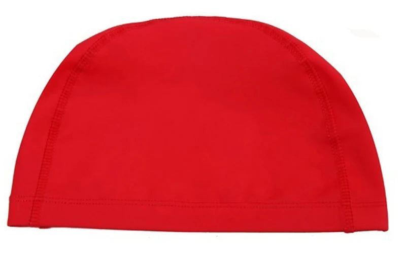 A bright red unisex waterproof swim cap with a smooth, rounded design.