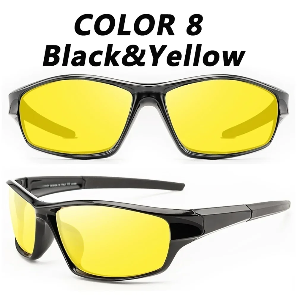 Lunettes de soleil polarisées noires et jaunes présentées en paire.