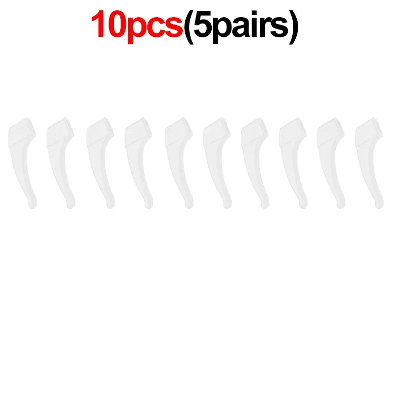 Ten pairs of silicone eyeglass ear hooks for anti-slip grip