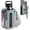 A light gray magnetic accessory holder for a water bottle and smartphone, featuring multiple pockets.