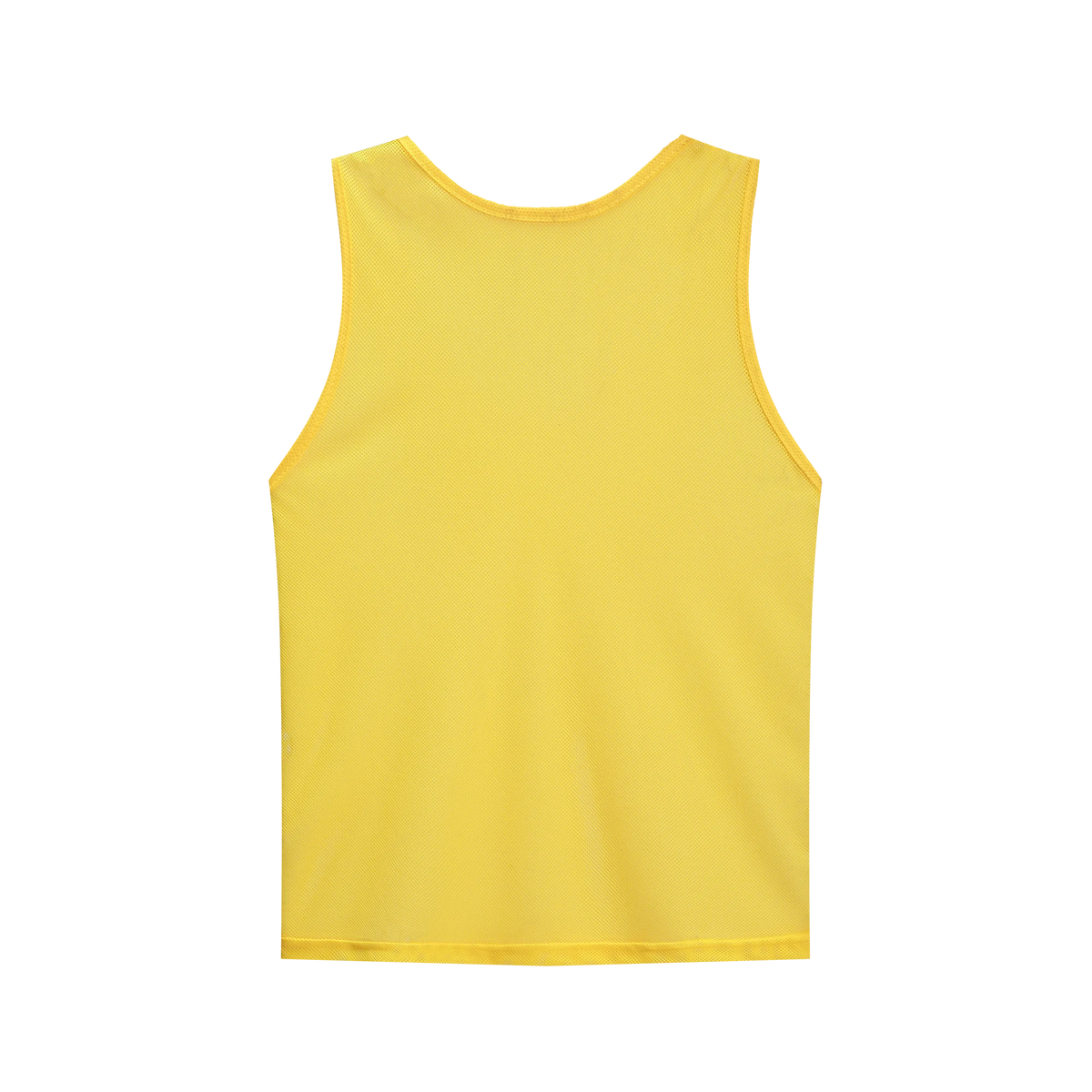 A yellow breathable mesh soccer training vest.
