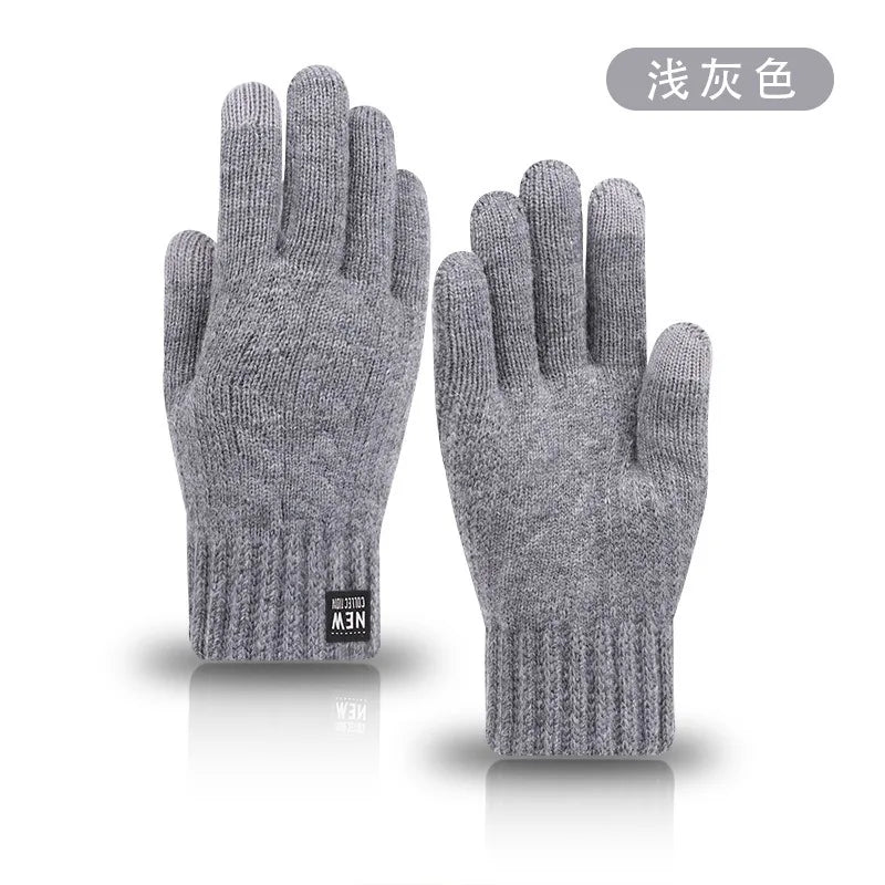 A pair of gray women's thermal touchscreen knit gloves shown flat.