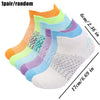 A stack of 12 pairs of colorful breathable mesh ankle socks shown in various pastel shades and patterns.