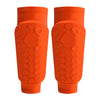 Pair of bright orange lightweight soccer shin guards for calf protection