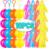 A collection of ten bright colored portable disposable rain ponchos for outdoor activities.
