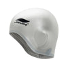 A white universal silicone swimming cap shown from the side.