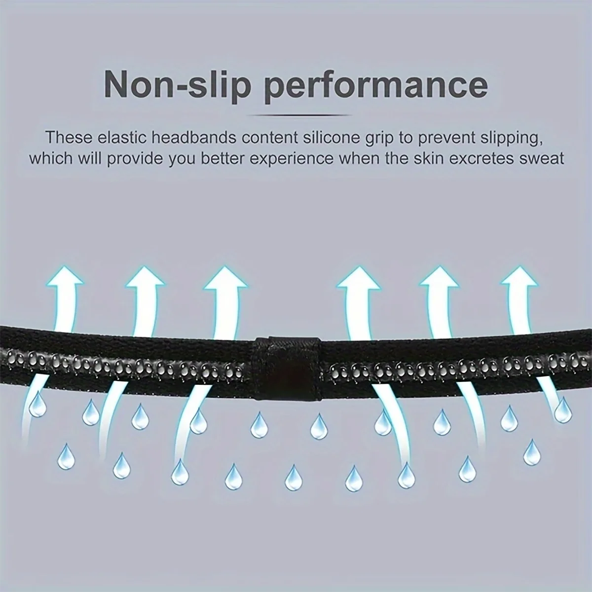Black elastic hair ties with silicone grips shown under dripping water to demonstrate non-slip performance