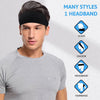 Un homme portant un bandeau noir et un t-shirt gris, avec divers styles de bandeaux.