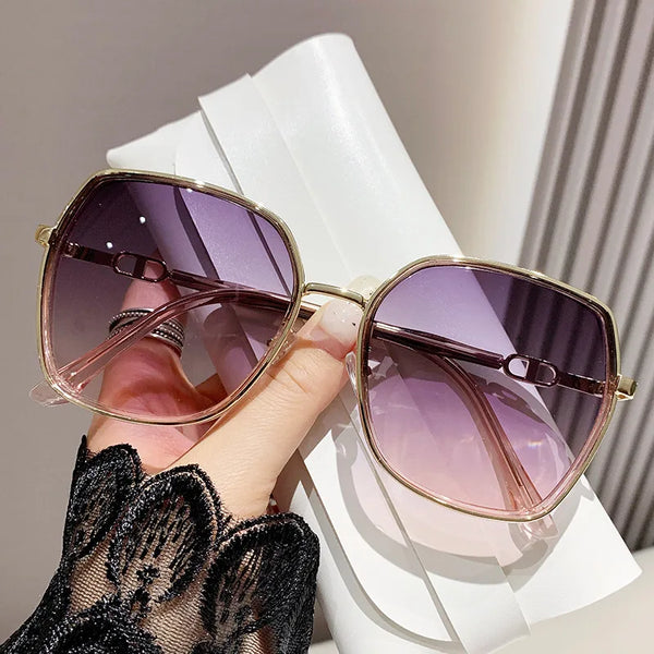 Square Frame Gradient Sunglasses with Metal Accents