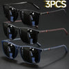 Three pairs of vintage square sunglasses with dark lenses and brown frames displayed on a black background.