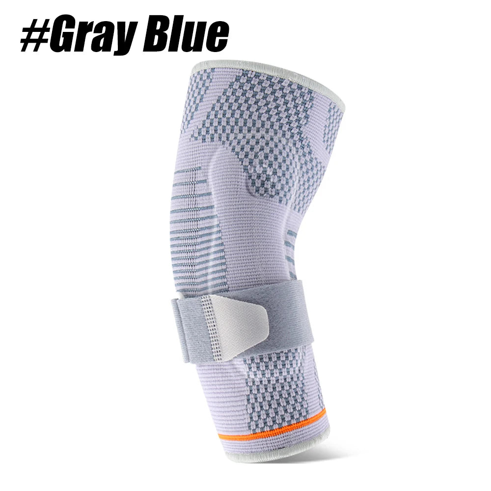 Manche de compression bleu gris avec rembourrage de soutien pour soulager l'articulation.