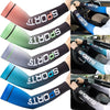 Various colored sports arm cooling sleeves shown on a person's arm and in a car interior.
