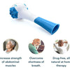 White and blue handheld lung expansion trainer device shown with usage examples.