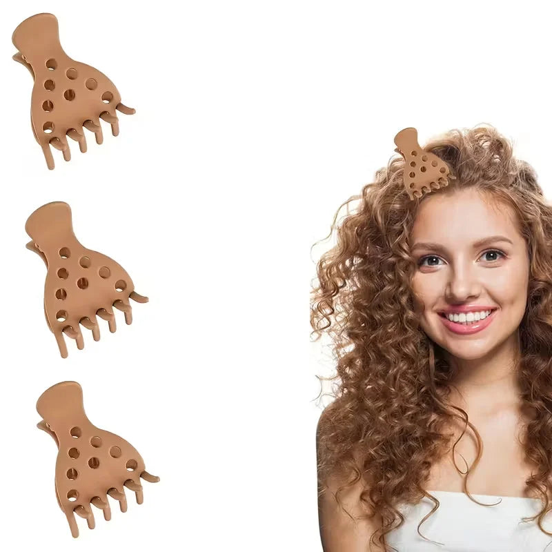 A set of brown hair clips shaped like leaves used for root lifting and hair pinning