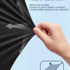 A hand stretches a piece of black, elastic fabric to demonstrate its full elasticity and comfort.