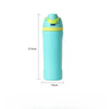 A light blue insulated stainless steel water bottle with a yellow drinking spout.